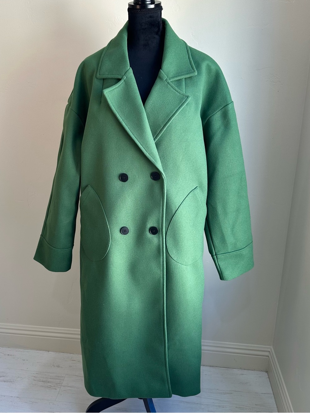 Green Double-Breasted Women's long Coat Size XXL